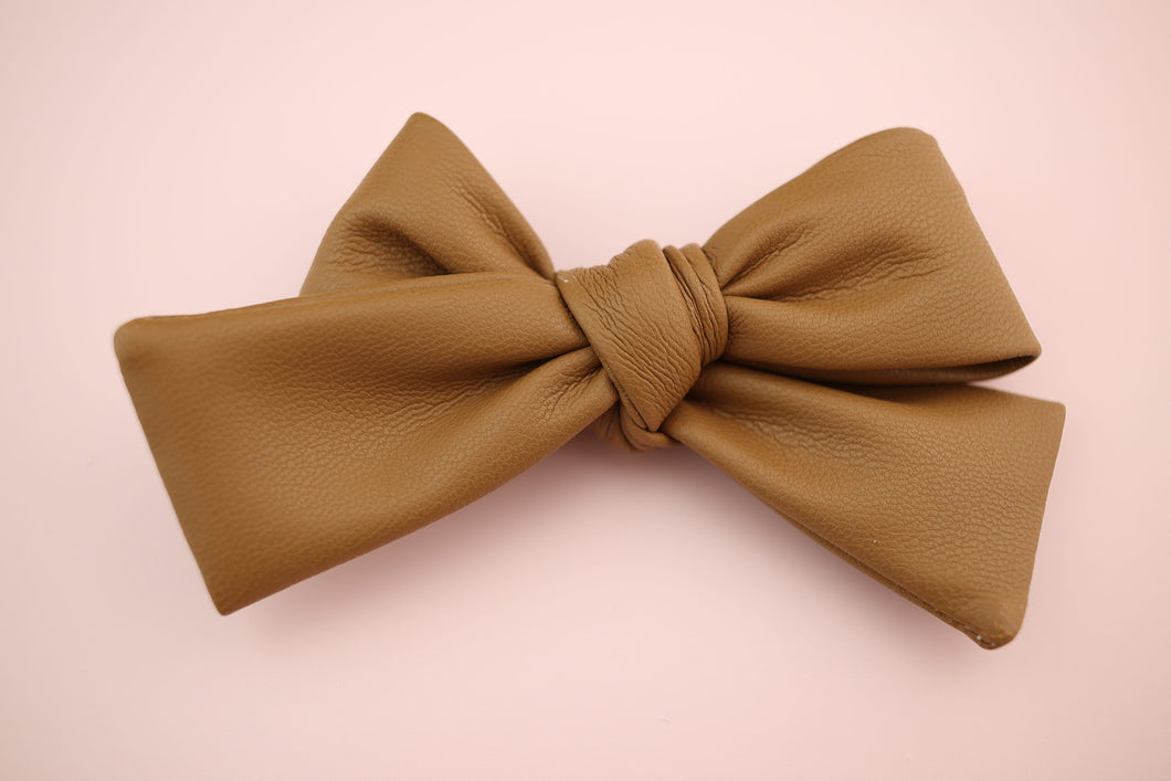 Coffee Pleather Petite Bow