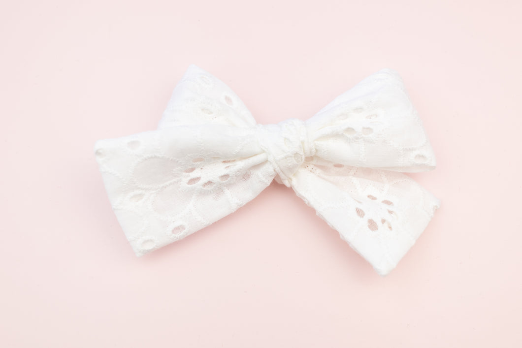 White Floral Eyelet Classic Bow