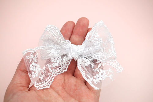 White Floral Lace Bow
