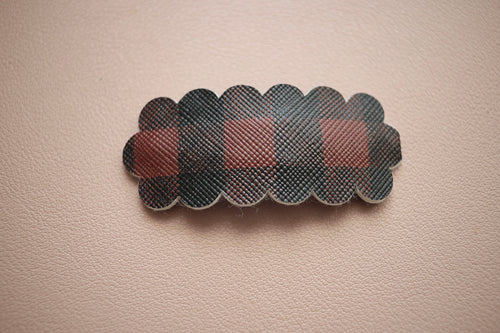 Deep Red and Black Plaid Snap Clip -SALE